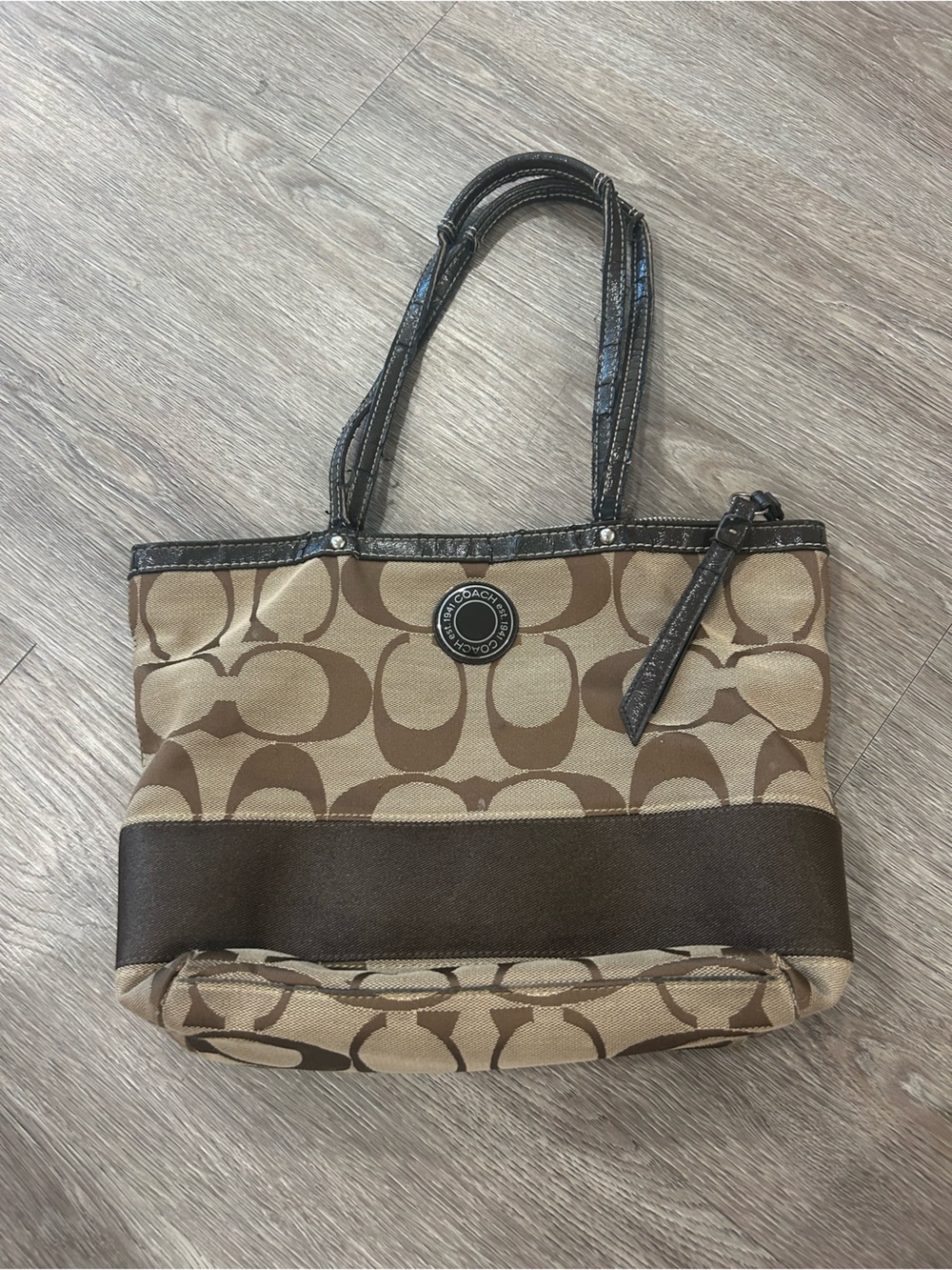 Coach Brown Signature Canvas Tote with Dark Brown Trim